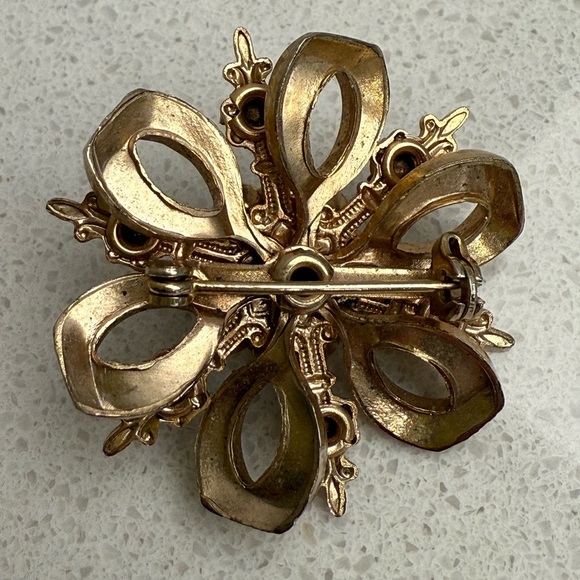 Vintage Brooch Gold Tone Rhinestones Sunburst Starburst MCM Mid-Century Modern - Picture 3 of 8